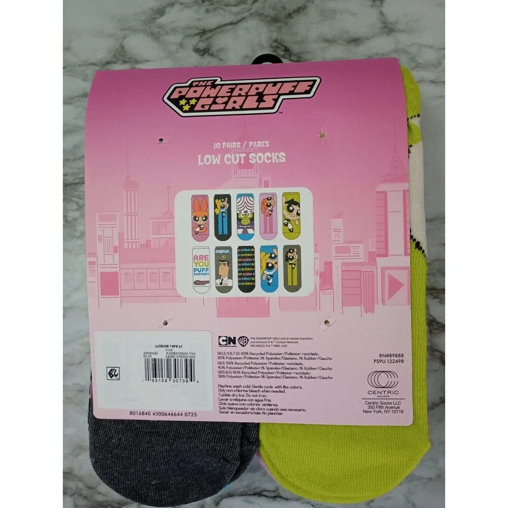 NWT Powerpuff Girls Low Cut Socks 10 Pack Size 4-10